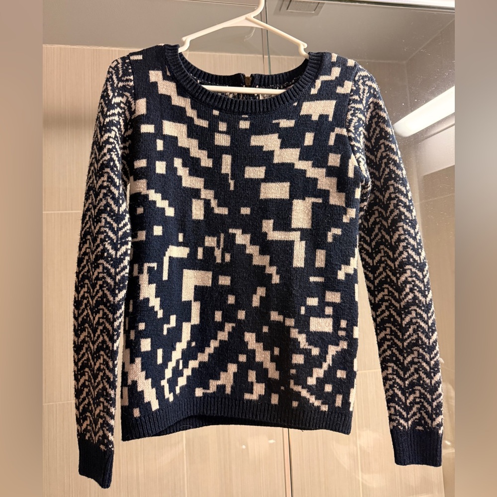 Love By Design Navy and Cream Geometric Crewneck Sweater